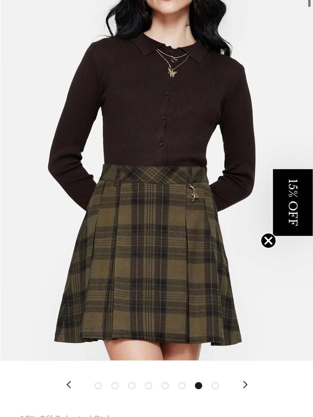 Disturbia Olive Plaid Pleated Mini Skirt with Frog Charm Detail